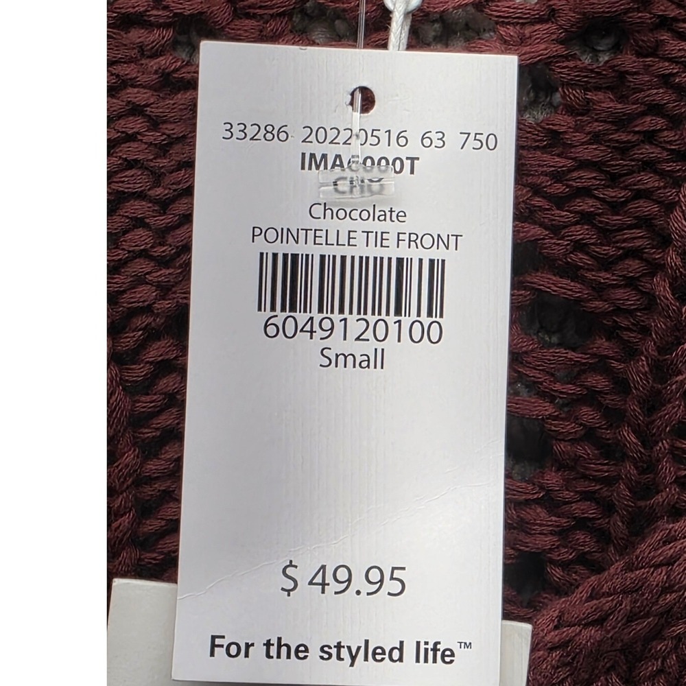 Emory Park Chocolate Pointelle Tie Front Cropped Cardigan Small NEW Buckle - Picture 4 of 9